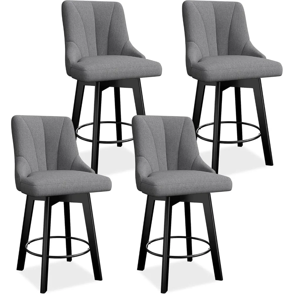 

Swivel Bar Stools with Backs, Height Fabric Upholstered Counter Barstools, with Solid Wood Legs for Kitchen, Home Bar Stool