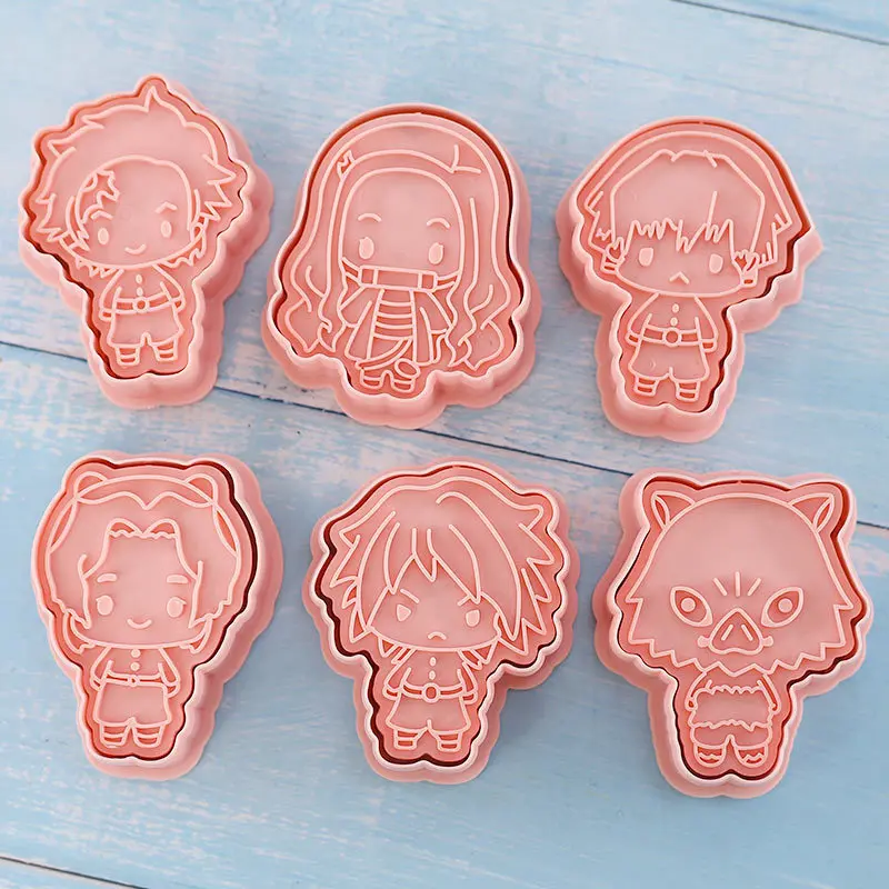 6Pcs/Set Demon Slayer Biscuit Mold Tanjirou Nezuko Zenitsu Inosuke Shape Cookie Cutter Stamp Fondant Cake Decoration Tools