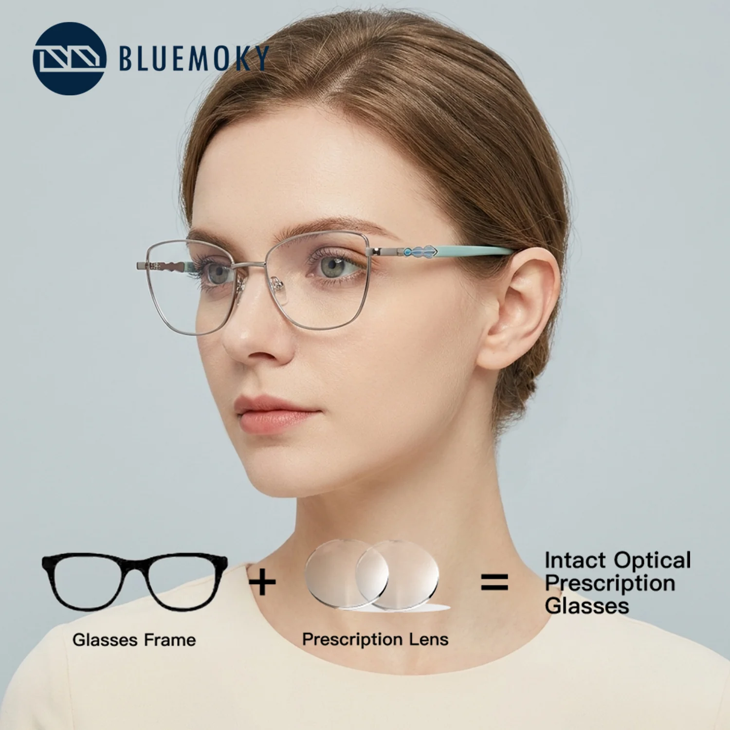 BLUEMOKY (S Size) Cat Eye Prescription Eyeglasses Photochromic Anti Blue Light Corrective Women's Glasses Metal Optical Eyewear