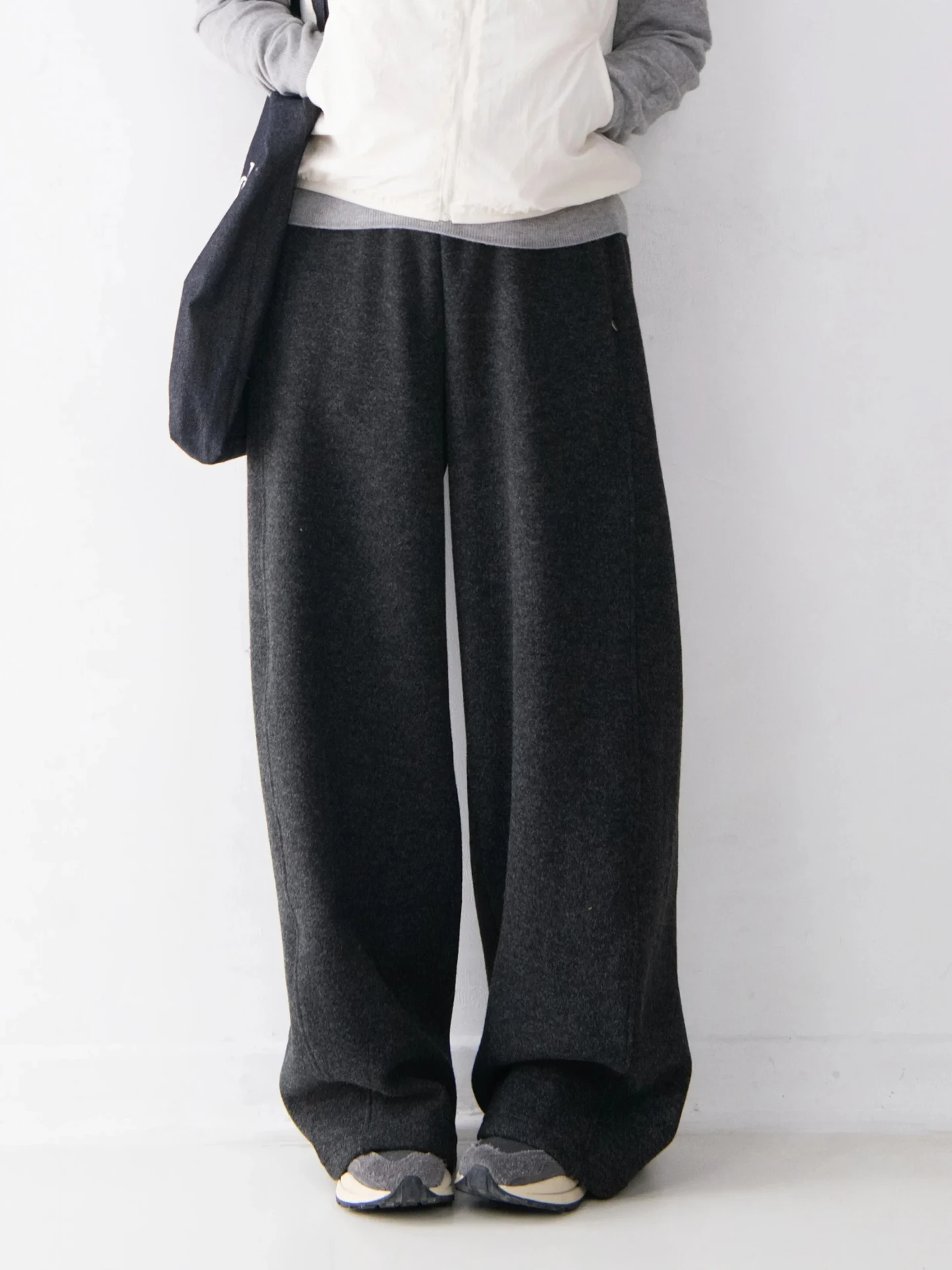 

Шерстяные брюки Thiened Fce с прямыми штанинами, женские, с эластичным поясом, длиной в пол, повседневные, однотонные, из смесовой шерсти