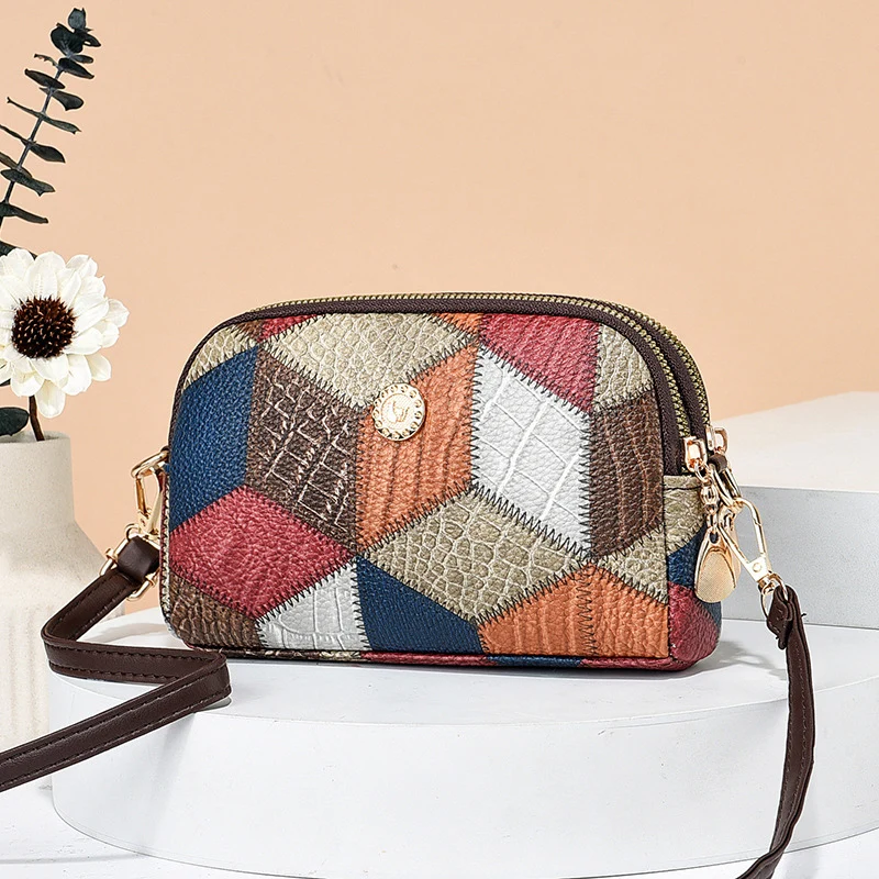 Wszechstronny portfel na ramię z patchworkową, modną i modną podwójny suwak torbą Crossbody Nvshi