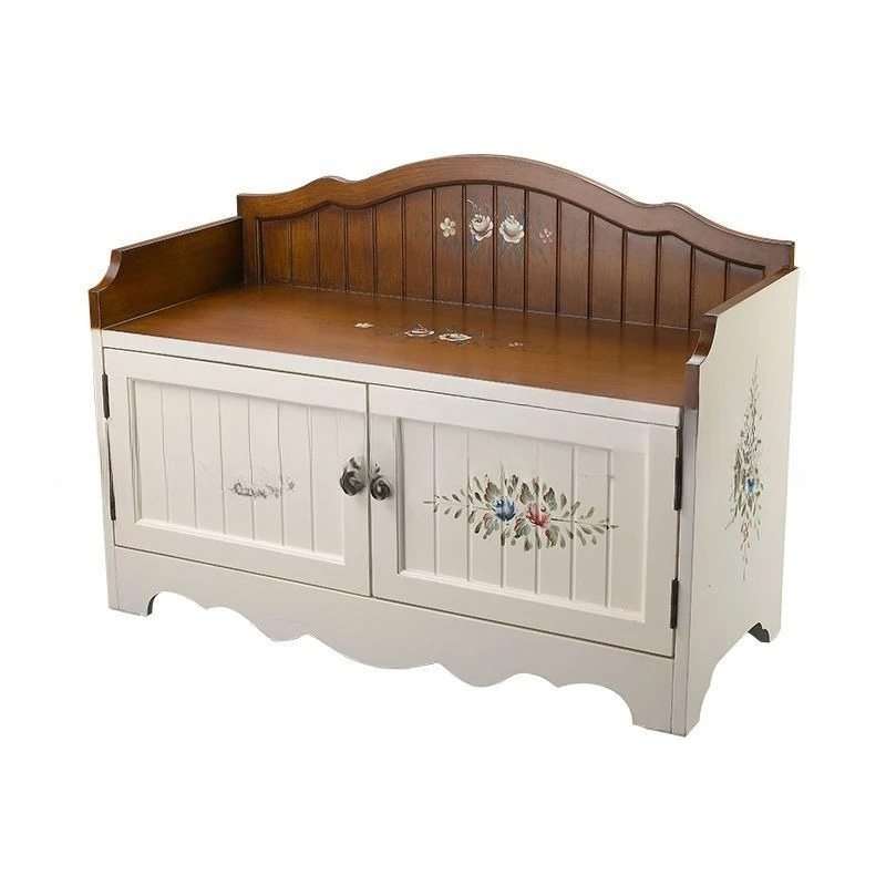 

Shoe changing stool shoe cabinet integrated new carved shoe stool Mediterranean retro storage stool painted stool