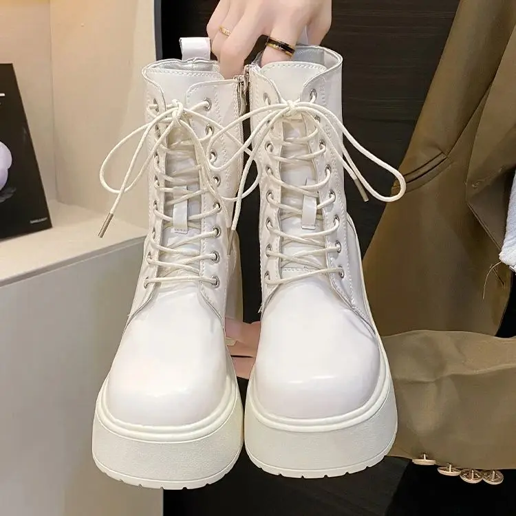 Winter Platform Short Plush Women Short Boots Fashion Ladies Elegant Lace Up Ankle Boot Outdoor Thick Bottom Motorcycle Boots