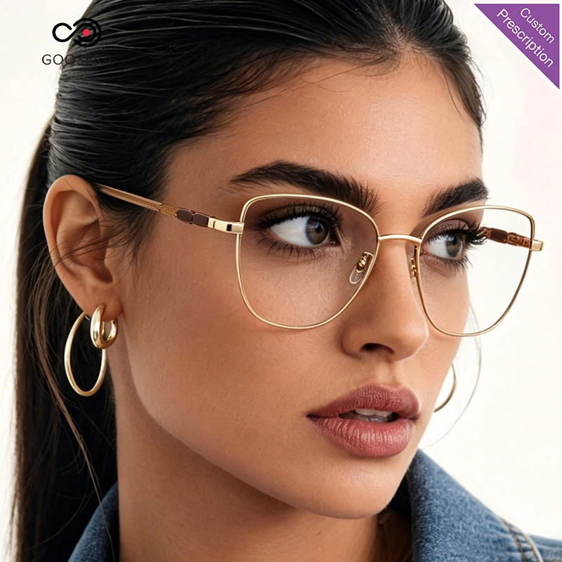 Lunettes de vue en métal de luxe pour femmes, monture de lunettes de prescription, anti-lumière bleue, lunettes optiques progressives pour la lecture