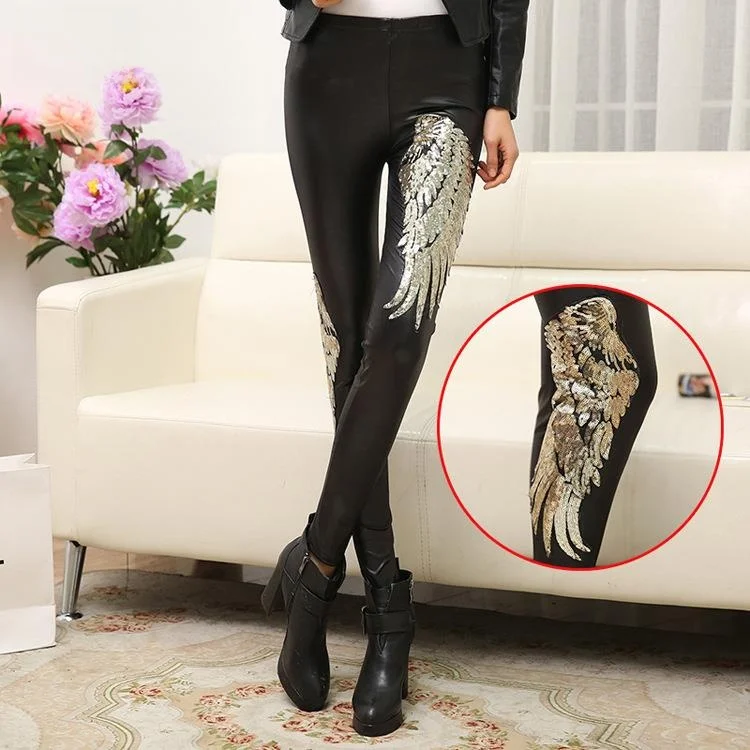 

Женские зимние брюки из полиэфирного волокна с пайетками и кожаными вставками, укороченные, с узким низом, комплект из девяти предметов