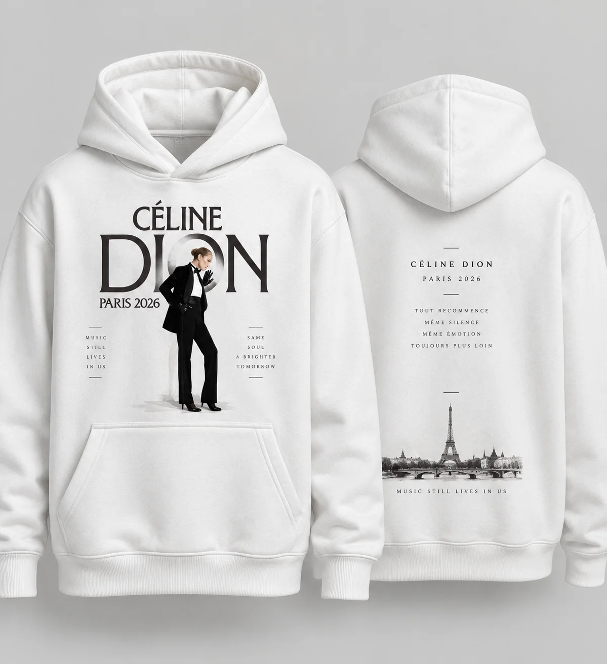 Celine Dion printed hooded sweater, Paris 2026 comeback show portrait design, men's and women's street casual hoodie