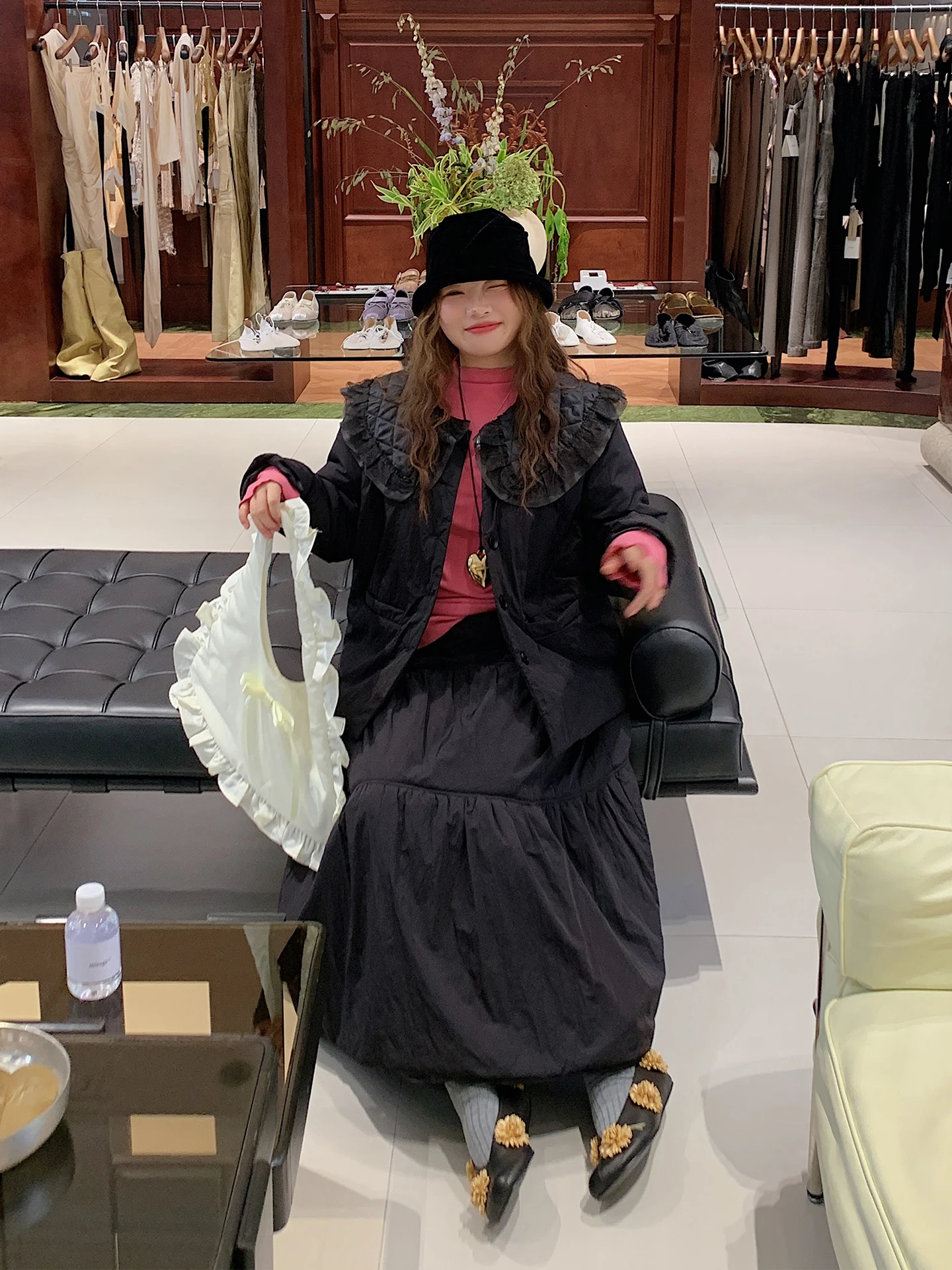 

Комплект из хлопковой куртки и юбки Princ Sle для женщин: модная осенне-зимняя одежда с высокой талией, свободного кроя, с длинными рукавами и воротником-стойкой.