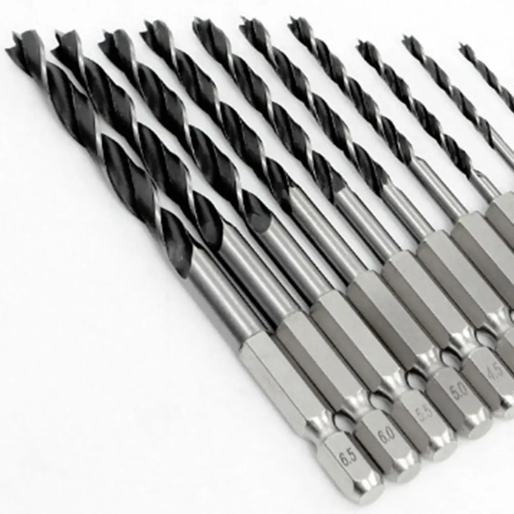 2/2.5/3/3.5/4/4.5/5/5.5/6/6.5mm Hexagonal Handle Three Pointed Woodworki Drill Bit Set Woodworking Hole Reaming Power Tool