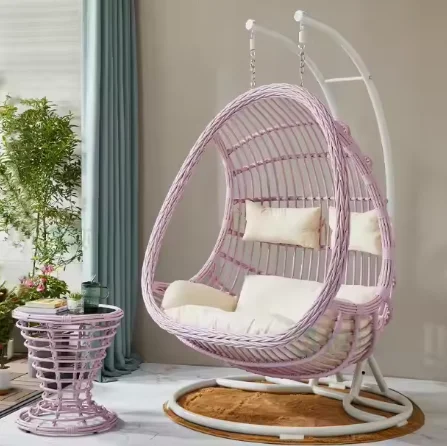 

Подвесное кресло-кокон JC с металлическим каркасом - всепогодная конструкция - плетеное из ротанга - дизайн с большой корзиной