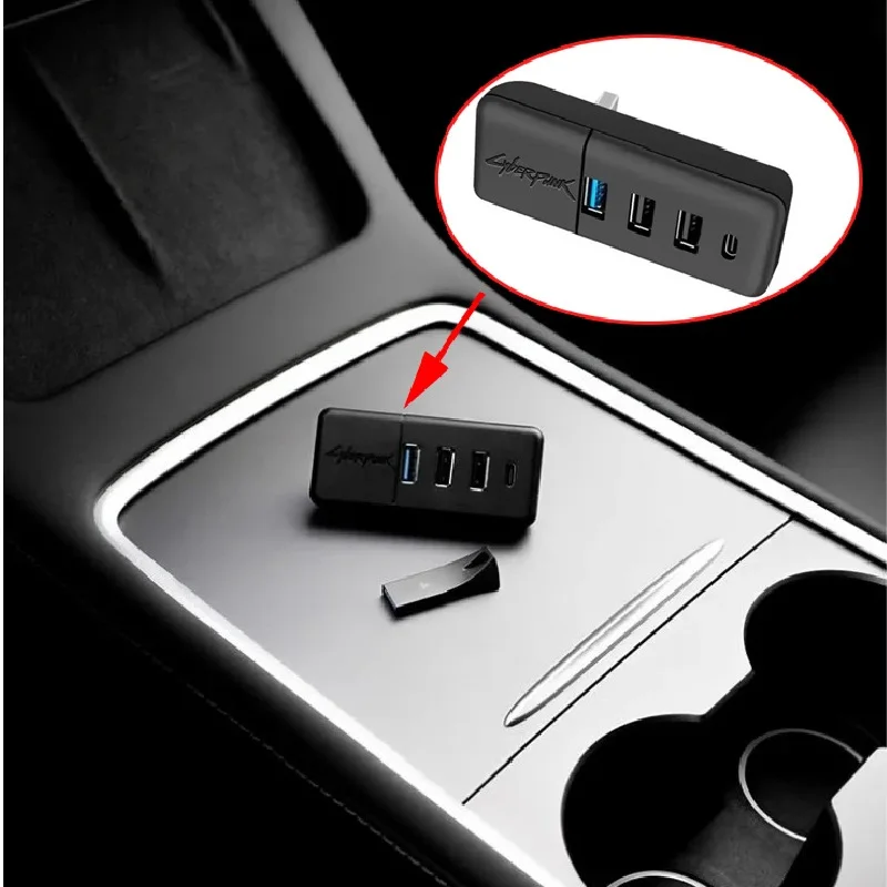 

For Tesla Model 3 Y 2021 2022 Glove Box USB Hub Ports Docking Station 4-in-1 Co-pilot USB Spiliter Upgrade Data Transfer Adapter