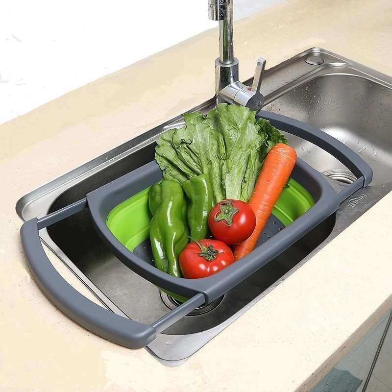 Collapsible Rectangular Silicone Drain Basket Retractable Water Filter Basket Household Fruit And Vegetable Filter Basket