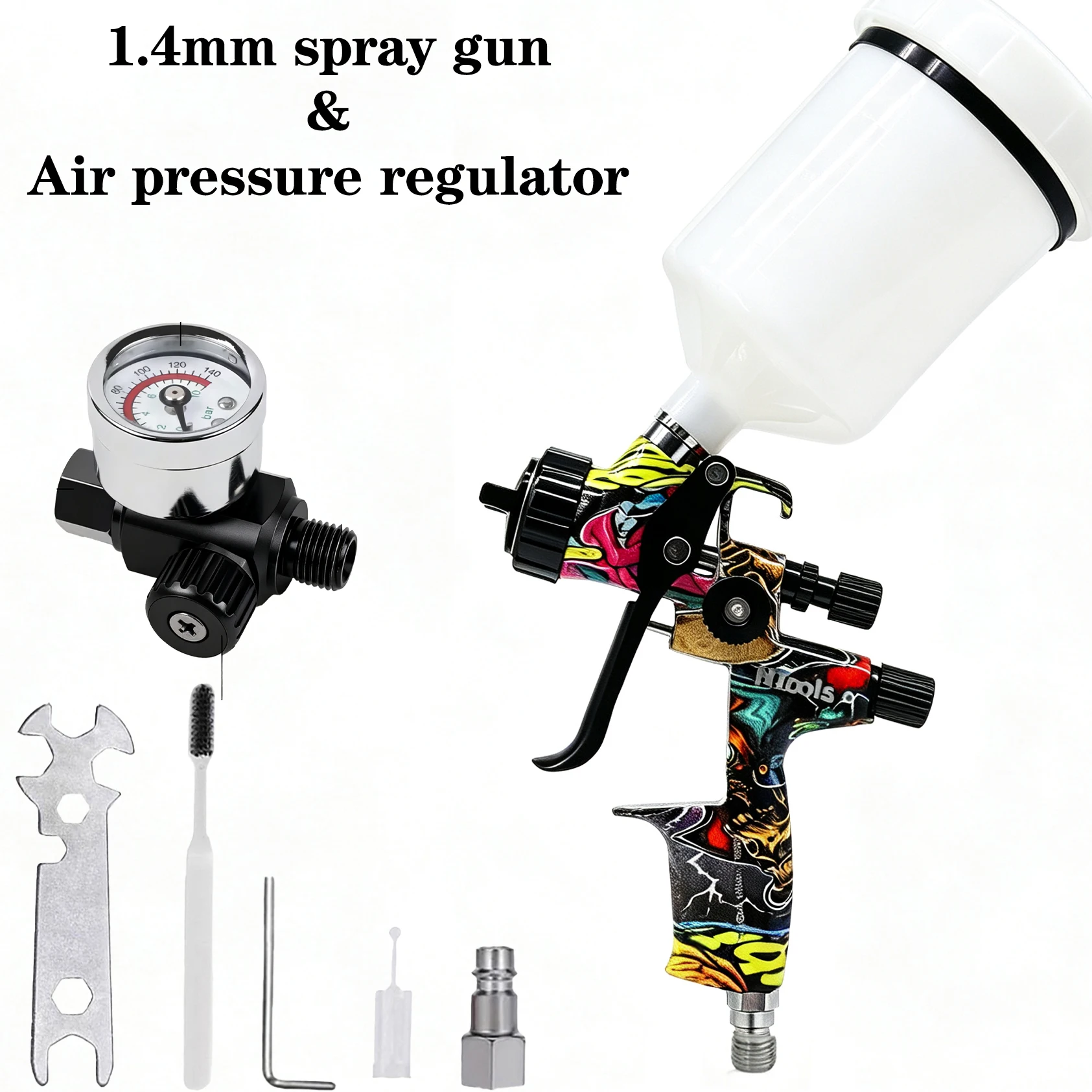 NTOOLS HVLP Pneumatic Spray Gun 1.4mm Stainless Steel Nozzle 600ml Gravity Cup High Atomization Paint Gun for Car Clear Coat