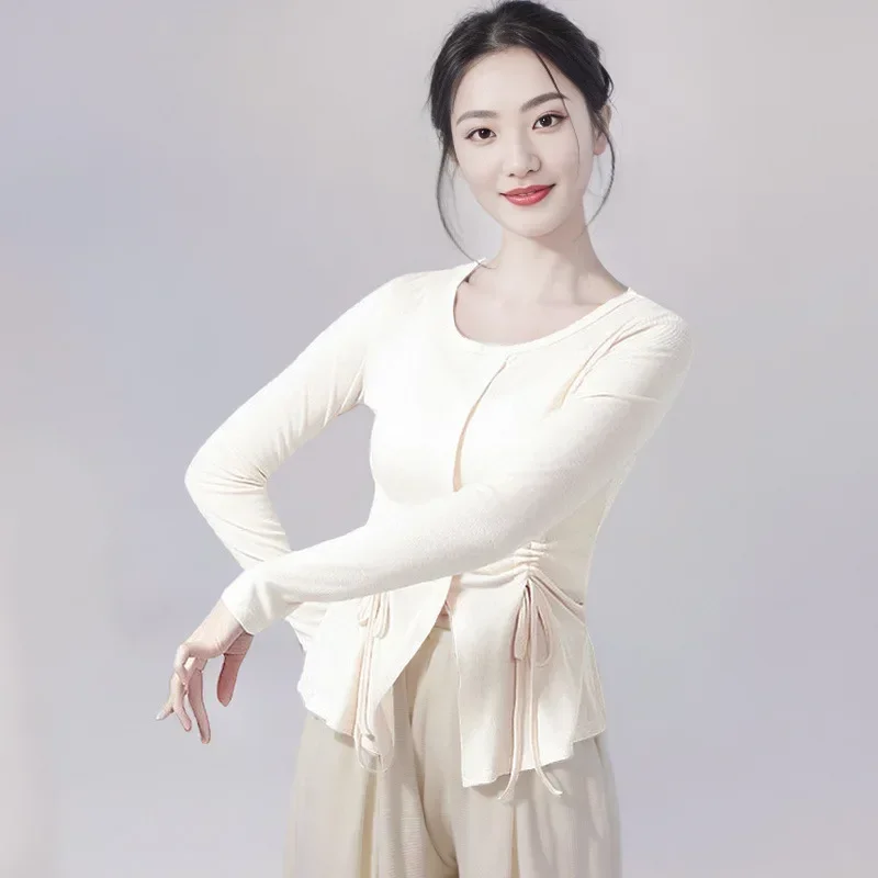 Slim-fit long-sleeved drawstring top Chinese dance classical dance practice clothes body clothes female adult autumn