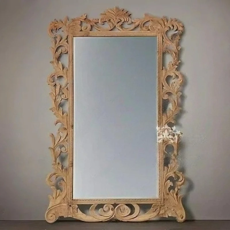 C69 American Country Solid Wood Carving Flower Dressing Floor Mirror French Retro Old Fitting Mirror