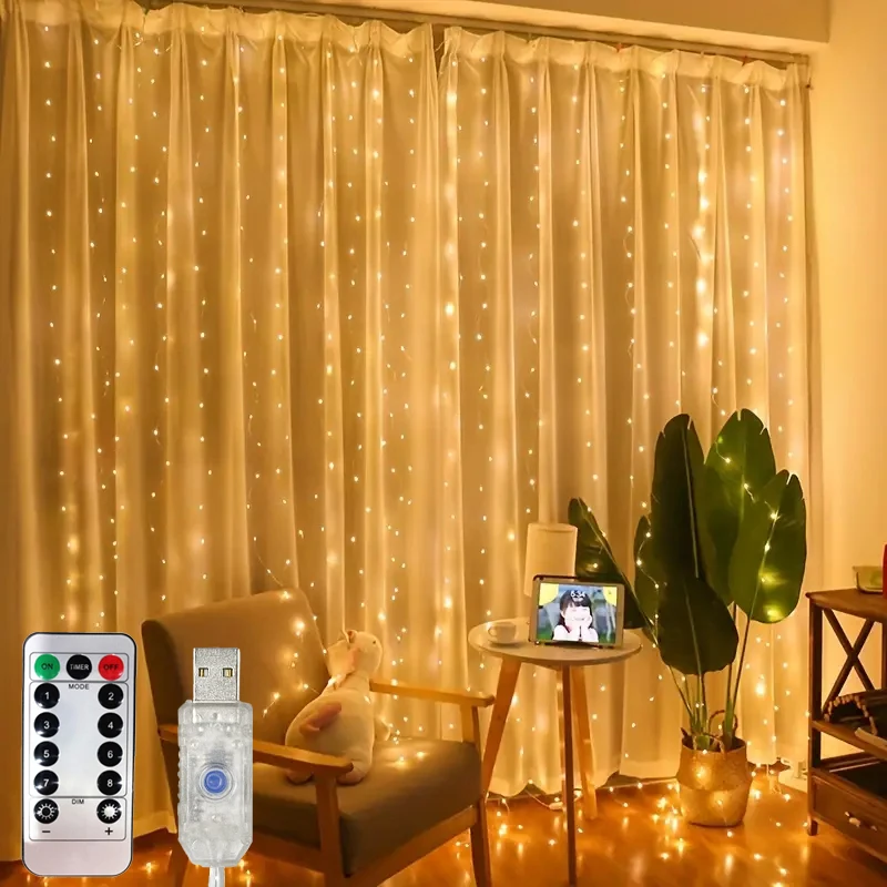 Curtain LED String Lights 3X3m 3X2m 3X1m Christmas Decoration Remote Control Holiday Wedding Fairy Garland Light for Bedroom