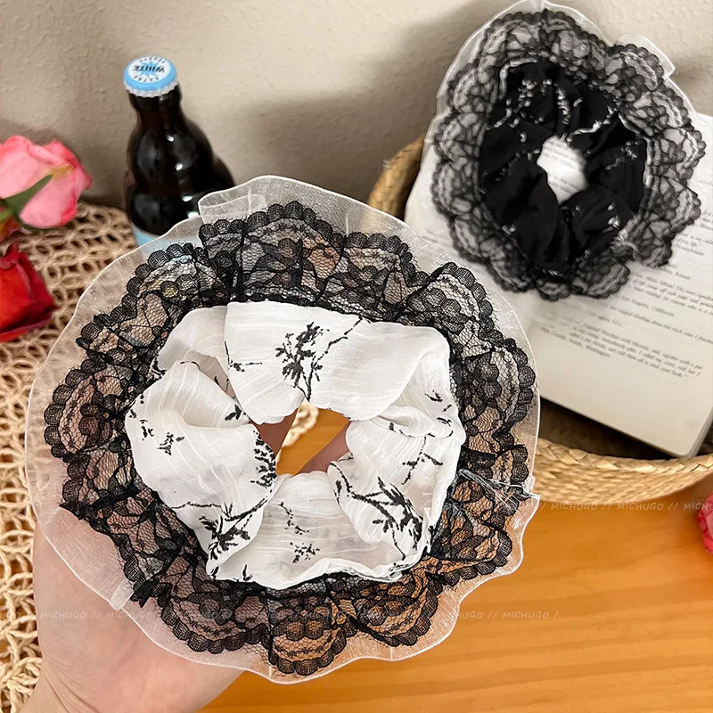 New Korean Women Large Black Sexy Lace Elastics Hair Band Girls Versatile Scrunchies Hair Ties Ladies Ponytail Holder Headwear