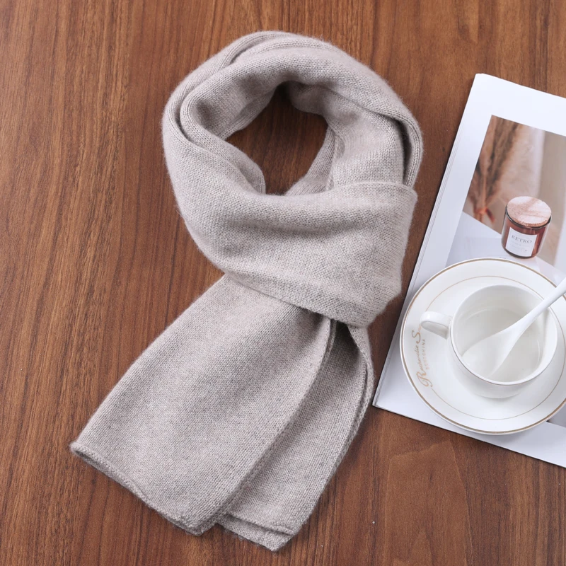 

Женский теплый шарф из 100% чистого кашемира, зимний однотонный вязаный модный удобный шейный платок с перекрестными краями