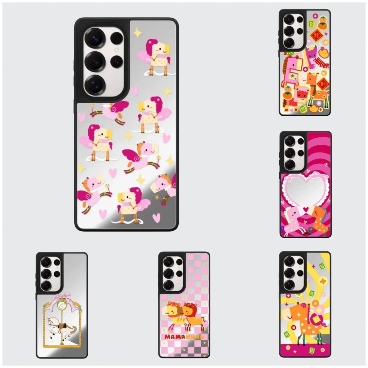 

Cute Colored Cartoon Horse Mirror Surface Case for Samsung Galaxy S26 S25 S24 S23 Ultra S26U S24+ S25+ S26 Plus Protective Case