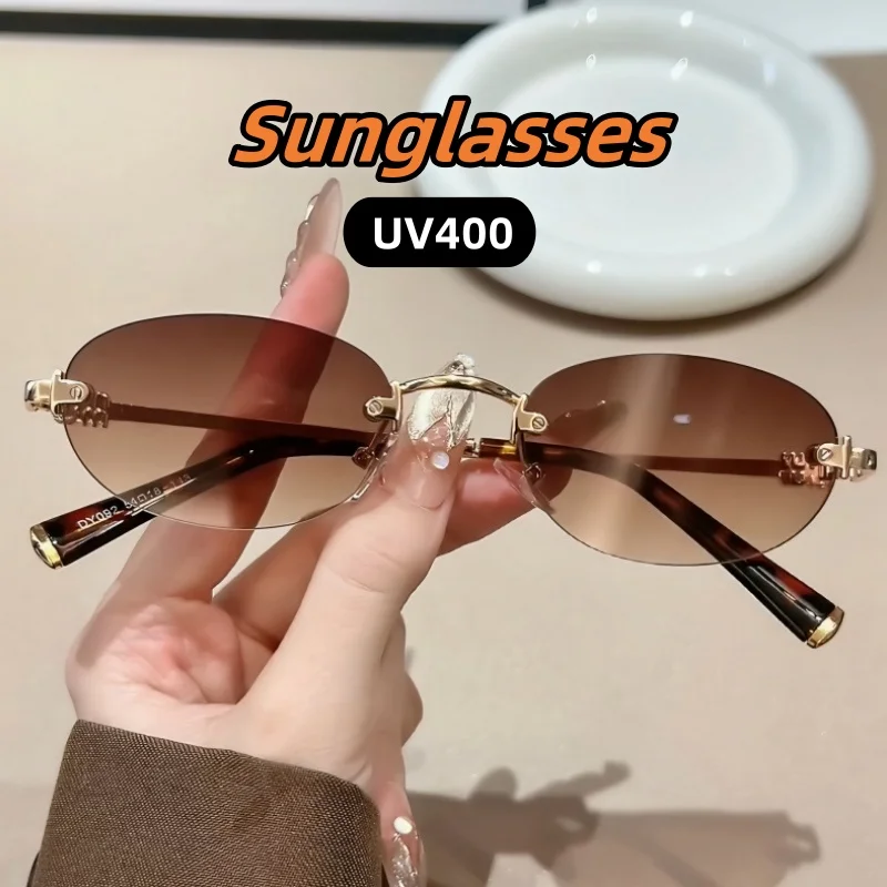 

Simplicity Fashionable Oval Frameless UV400 Sunglasses Advanced Durable and Comfortable Street Photography Shades Glasses