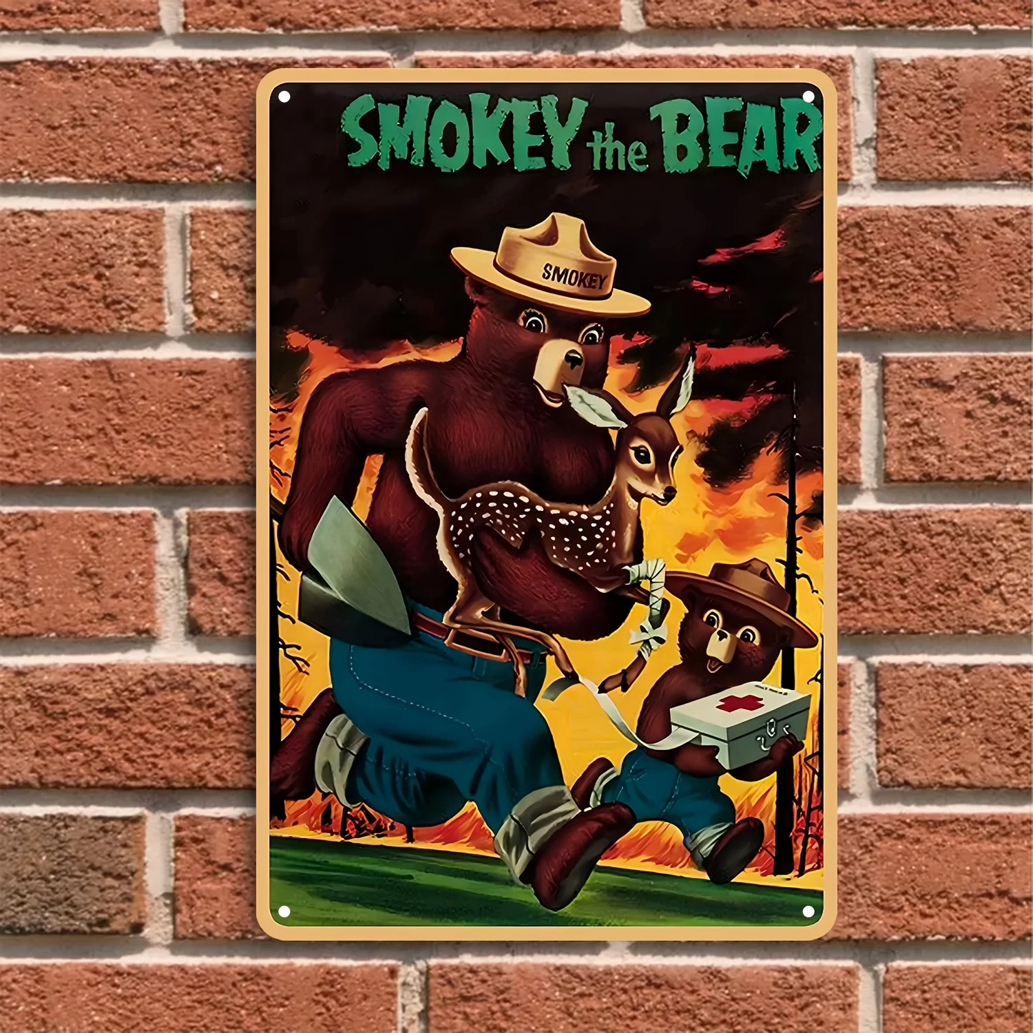 

Smokey the Bear Vintage Metal Tin Sign, Wildfire Prevention Poster, Rustic Wall Art for Home, Office, and Outdoor Decor