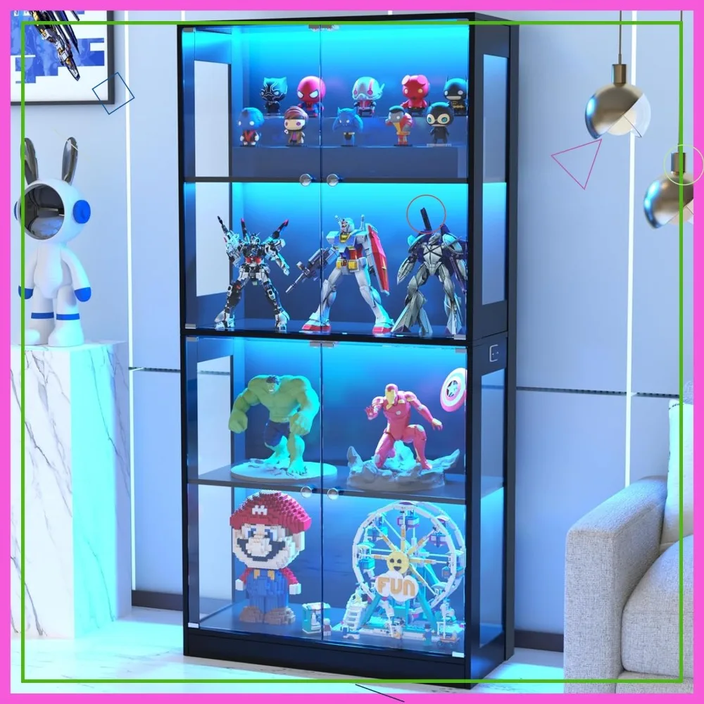 65-Zoll Glasvitrine mit Bewegungssensor-Beleuchtung, 4-stufiger Sammlerschrank für Sammlerstücke, Bücher & Dekoration - Einfache Montage