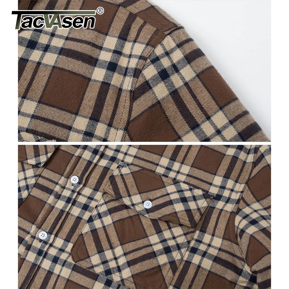 TACVASEN Men\'s Plaid Flannel Jacket Sherpa Fleece Lined Warm Winter Thick Working Coat Button Down Shirt Jacket with 3 Pockets