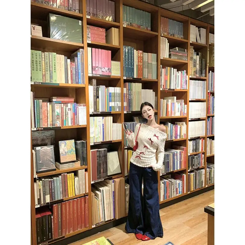 فراشة التكثيف الكتف الأبيض طويلة الأكمام المرأة محبوك سترة الربيع والخريف السترة سترة مجموعة #3