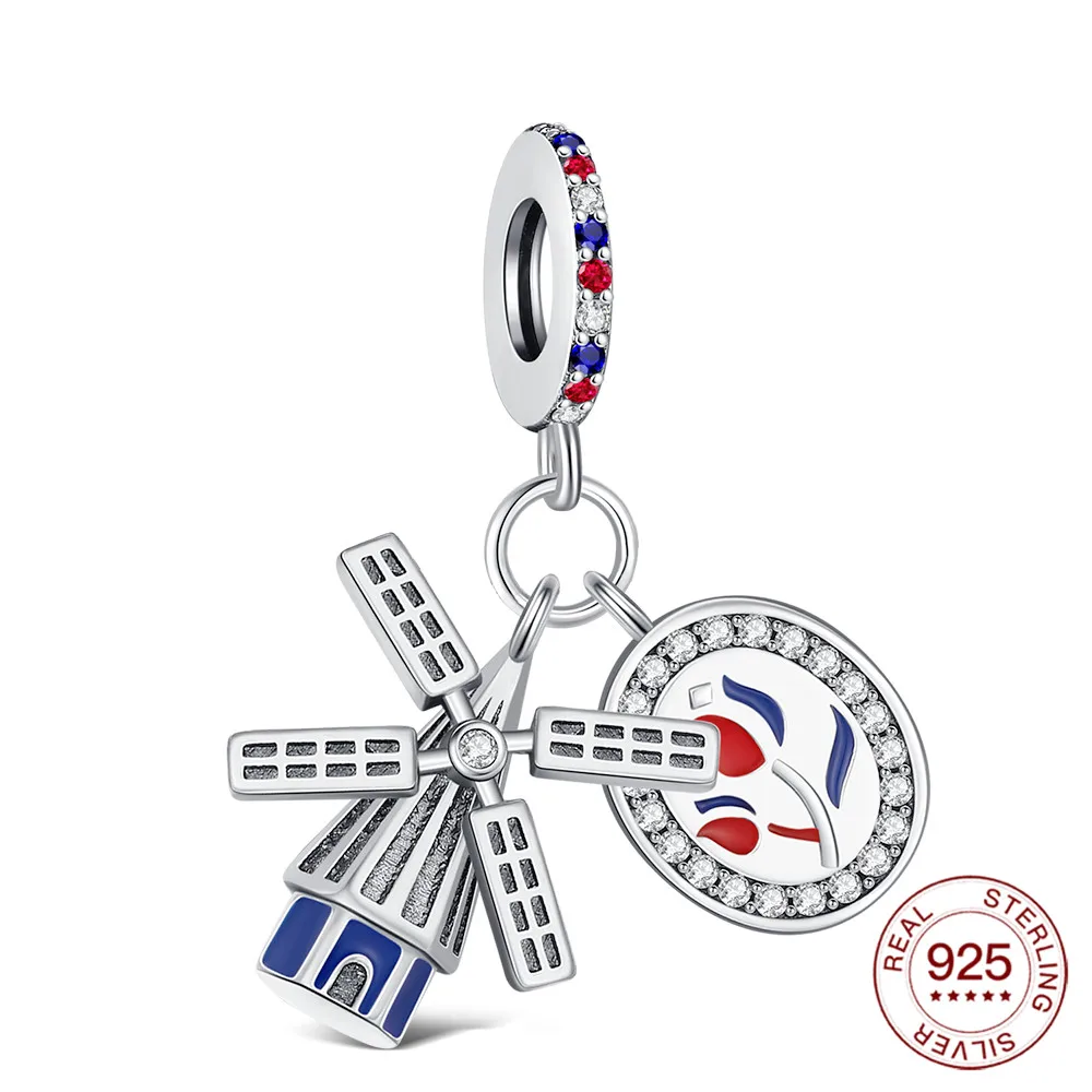 2026 Charms Original Dutch Windmill Pendant S925 Sterling Silver Bead Fit Bracelets Diy For Women Fine Jewelry Love Gift