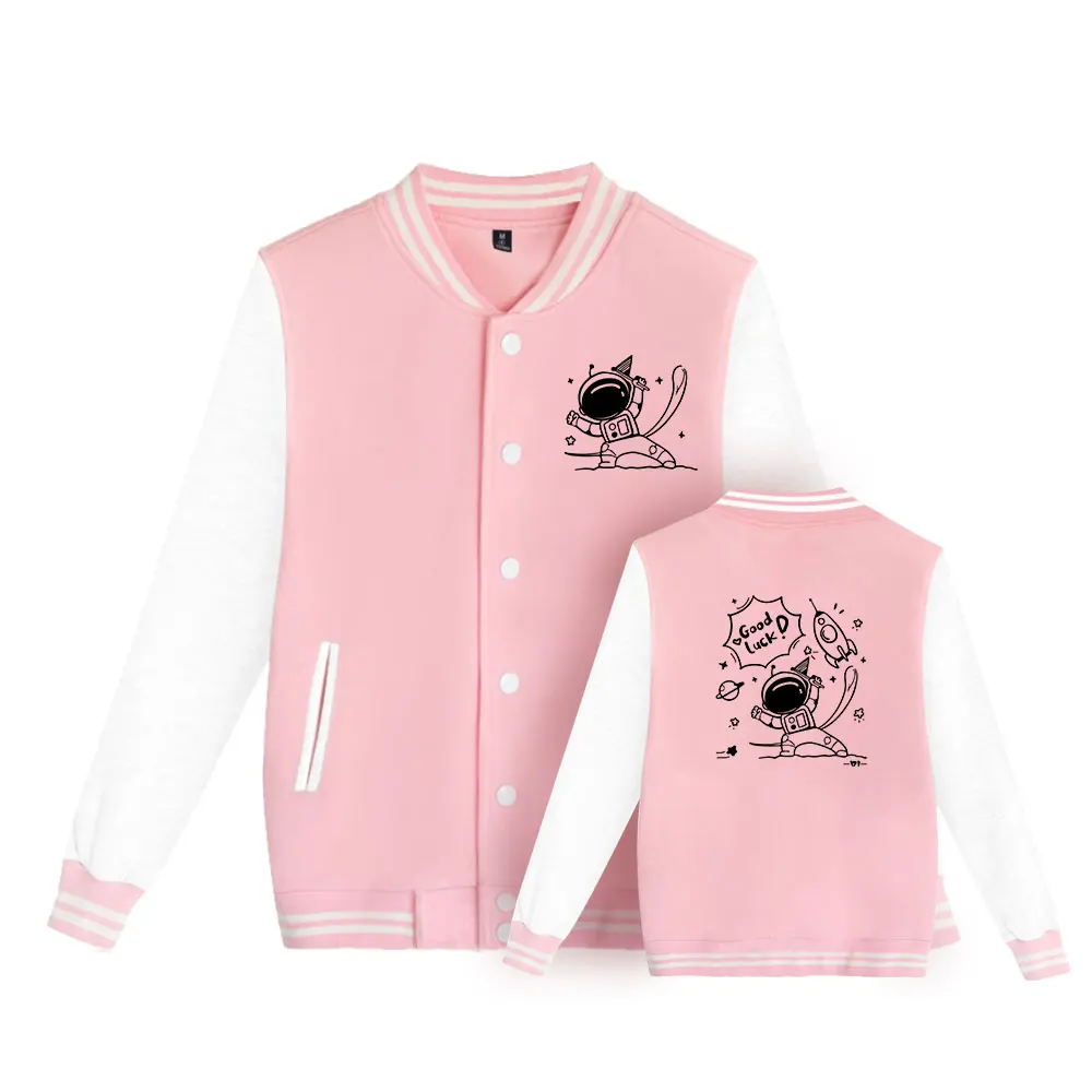 Spring and Autumn Men's Space Printed Pattern Baseball Jacket Couple Costume Casual Hanbok with College Style Pink Top