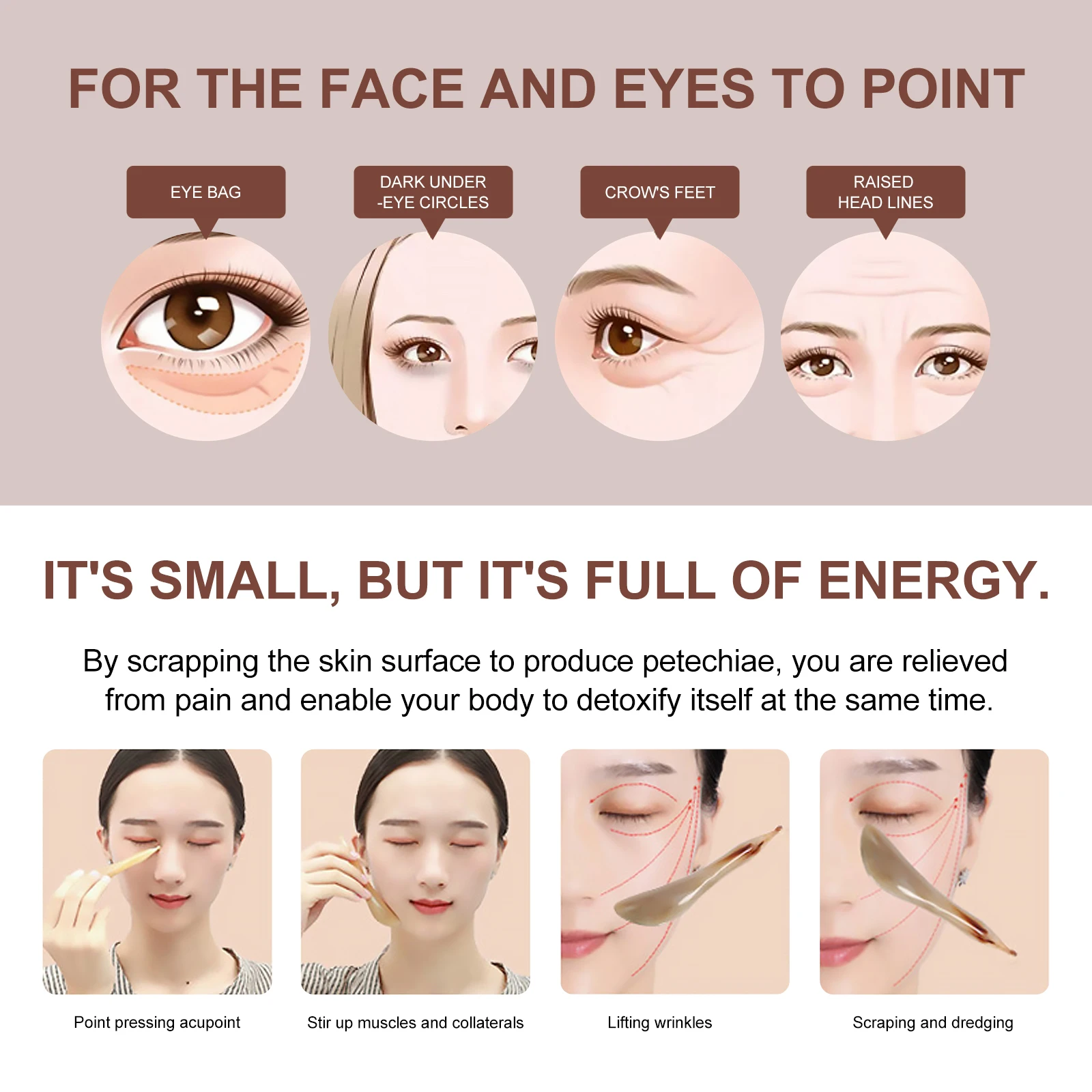 Facial Eye Scraping Stick Black Horn Massage Tool SPA Board Pain Relief Skin Care Facial Beauty Instrument Non Electric