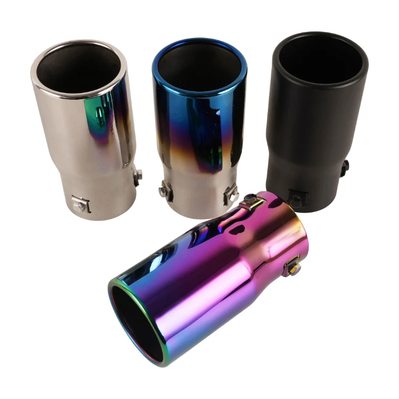 1Pcs 2.5“Inch Car Part New Design Flat Tail Pipes Car Accessories Stainless Steel Silver Colorful Exhaust Tips Muffler Tail Pipe