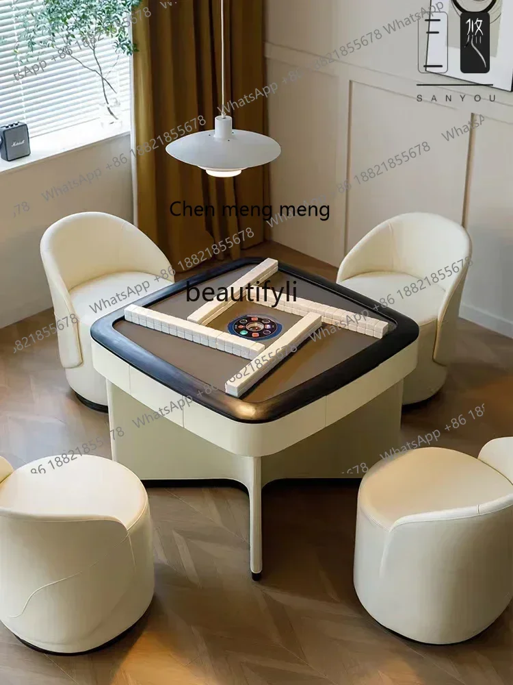 

X Italian-Style Light Luxury Solid Wood Mahjong Table Automatic Home Entertainment Leather Multi-Functional Chess and Card Table