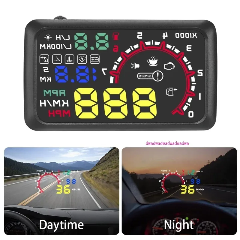 

W02 OBD HUD Head Up Display Speedometer Water Temp Gauge RPM Meter KM/H MPH Speed with Alarm Car Windshield Projector Display