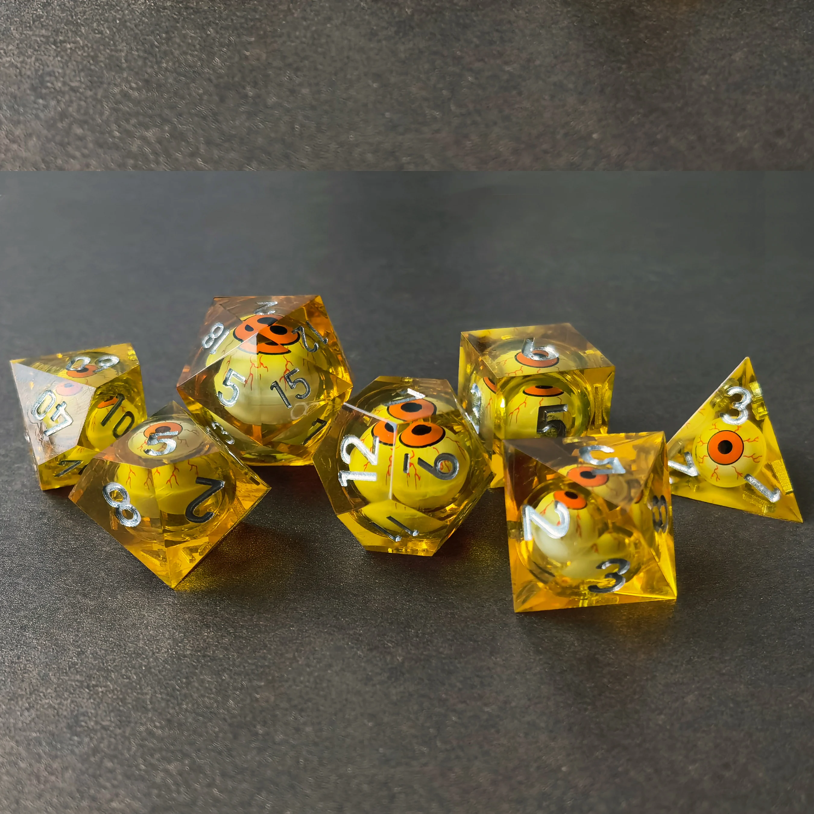 BESCON Sharp Edged Liquid Core Rolling Eyeball Dice - Razor Edge Polyhedral Dice with Rolling Eyeball Inside