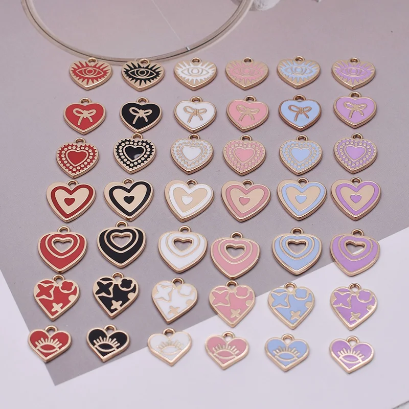 

6pcs/bag Metal Alloy Heart Charms Pendants Red Black White Smooth Surface With Mirror Effect Heart Pendants For Jewelry Making