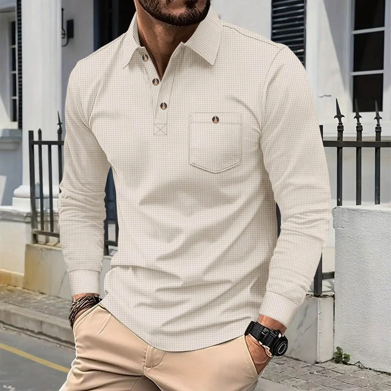 

Autumn New Style Pure Color Herringbone Collar Pocket Button Casual Long Sleeve Shirt Women's Cotton Blend Cool Sensation
