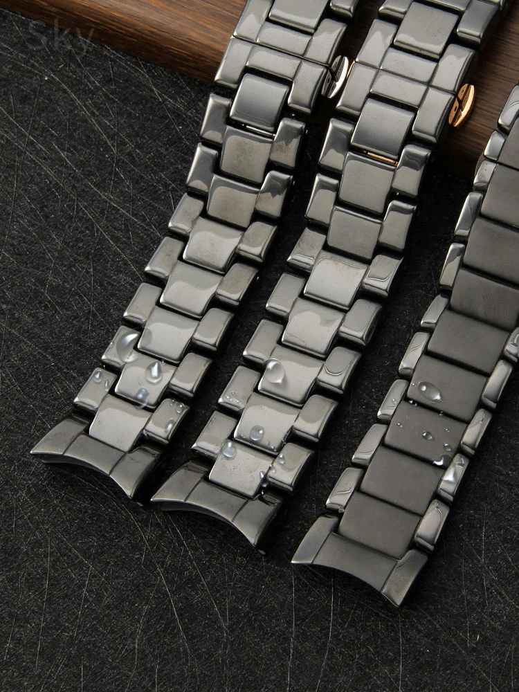 For Armani Black Frosted Ceramic with Tool Watch Strap Ar1451 1452 1400 1410 1421 1440 Anti-Allergy Stainless Steel Watchbands