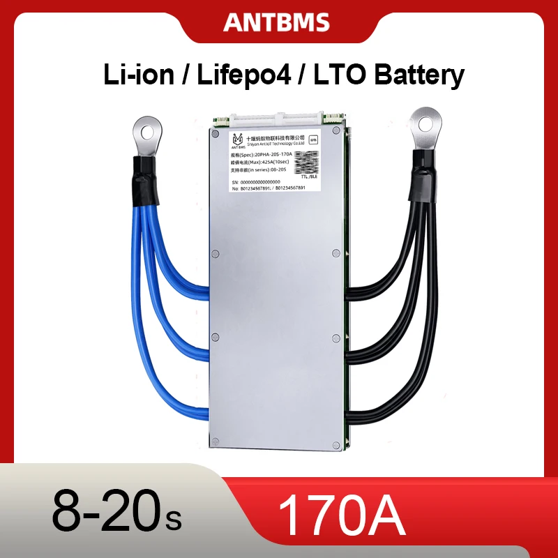 ANT SMART BMS with BT APP UART 8S-20S 170A 24V-72V LTO/Li-ion/Lifepo4 BMS WIth Blance for Golf Cart Solar Energy E-motorcycle