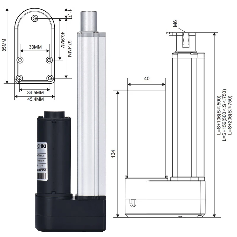 Imagem -02 - Atuador Linear Elétrico Personalizado Carga do Curso Rod Telescópico Personalizado dc 24v 60w 3000n Máximo 50 mm 150 mm 250 mm 350 mm 550 mm