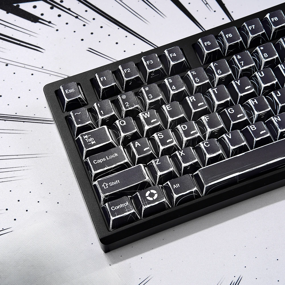 

Comic style black theme keycaps PBT hot sublimation original factory highly adaptable cross axis magnetic axis mechanical