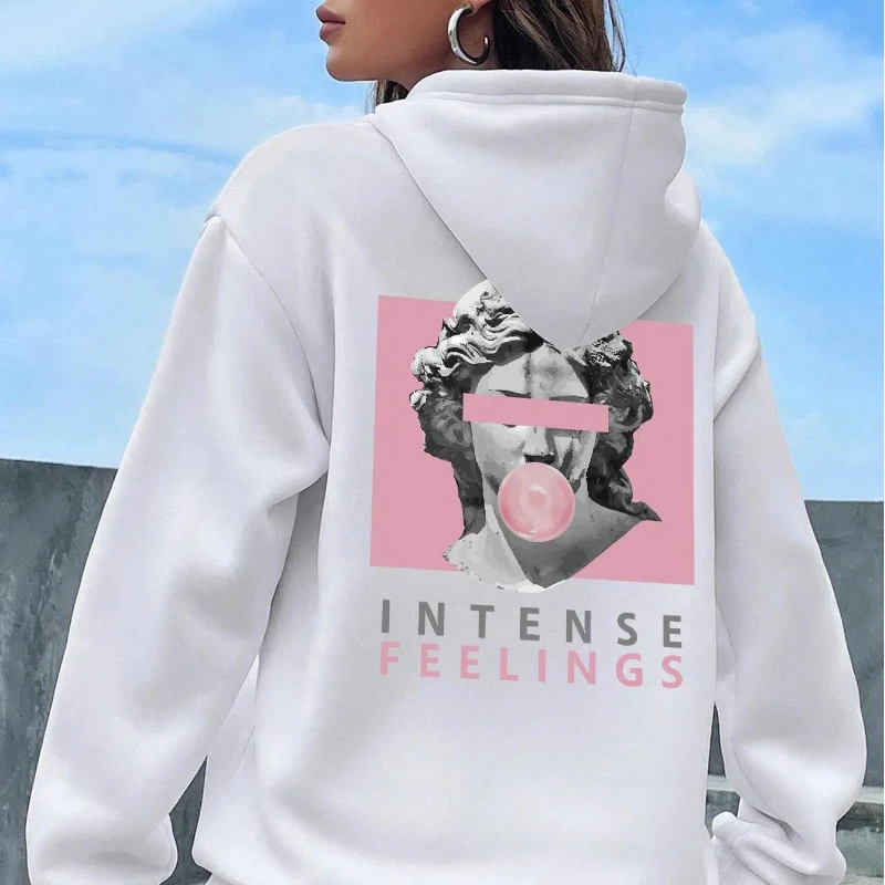 Sculpture Intense Feelings Printing Women Hoodies Casual Sports Tide Hoody Fleece Warm Comfortable Hooded Fashion Street Clothes