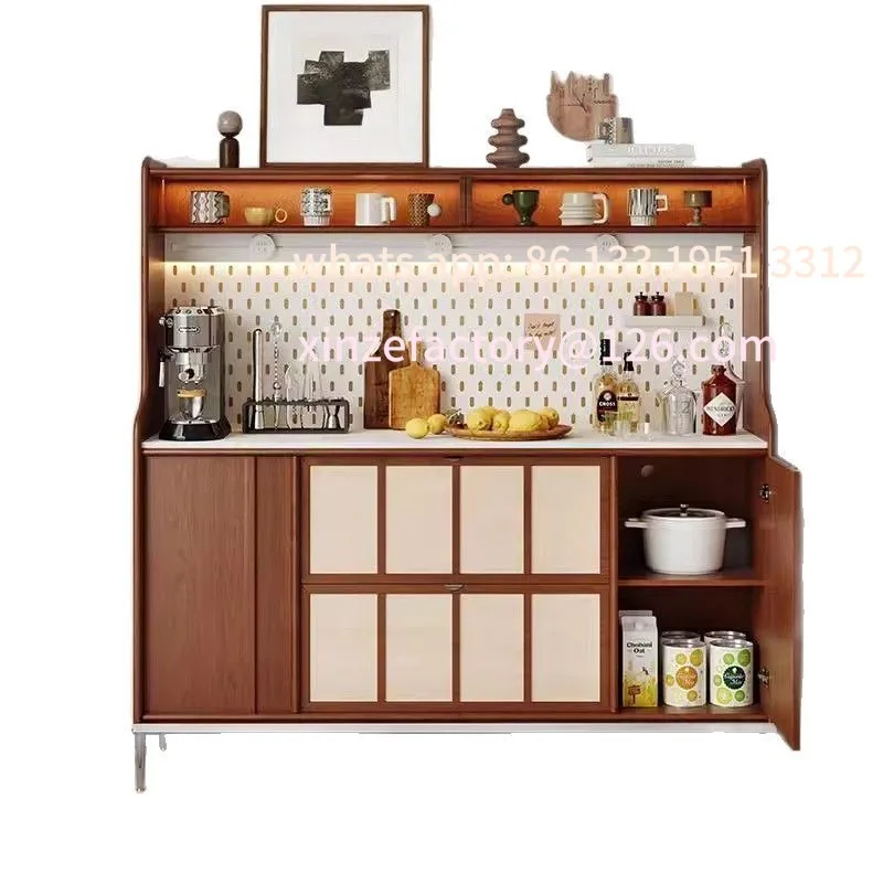 

Customizable Medieval solid wood against the wall dining side cabinet living room multi-functional retro coffee storage wall sto