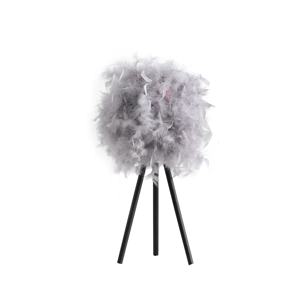 

20.5" In Soft Gray Feather Shade Modern Tripod Metal Table Lamp
