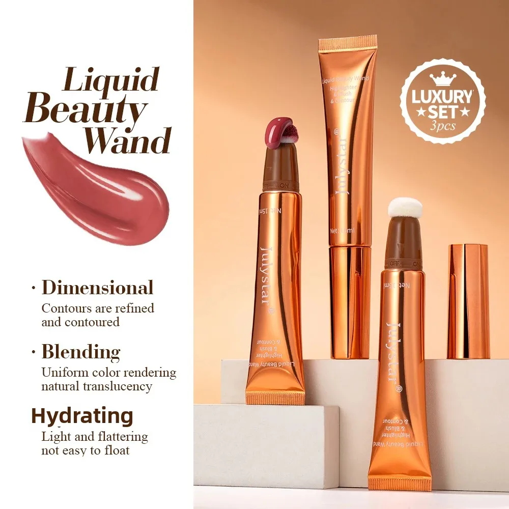 3 عبوات من وسائد هوائية سائلة مرطبة تدوم طويلاً، عصا أحمر الخدود خفيفة الوزن بمظهر طبيعي لخدود لا تشوبه شائبة، مكياج مثالي للوجه