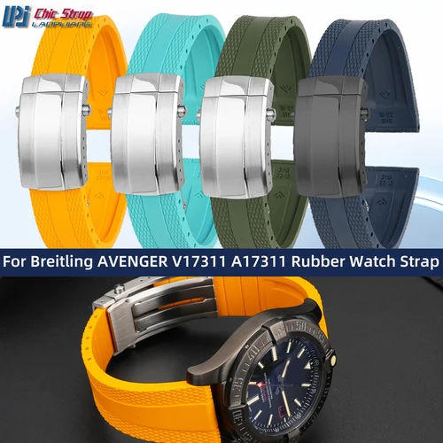 Imagen 1 del producto Correa de reloj de goma con hebilla plegable Universal de 22mm, accesorios para Breitling AVENGER V17311 A17311 A17366 SUPEROCEAN