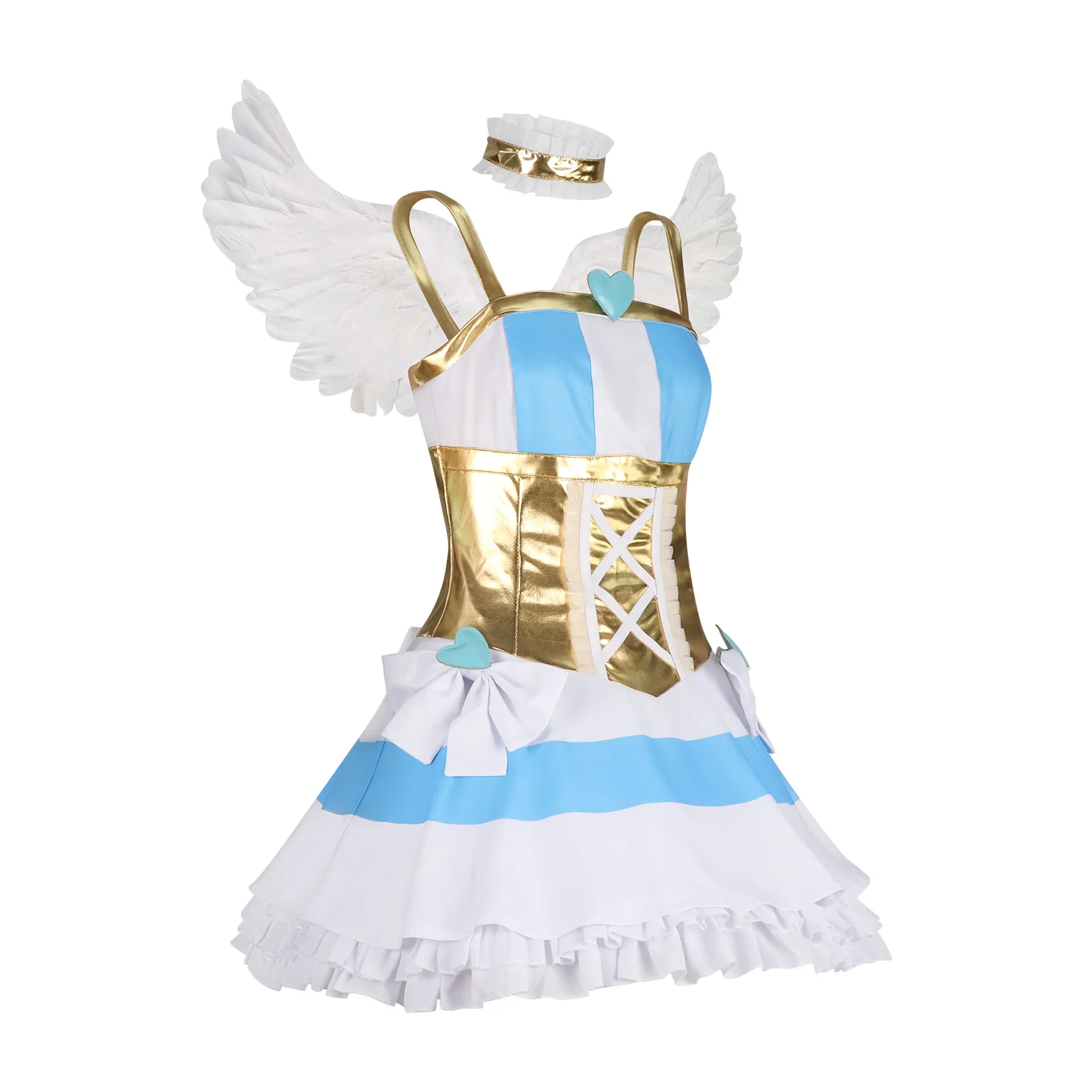 فستان أنيمي أزرق حلو ولطيف مع أجنحة