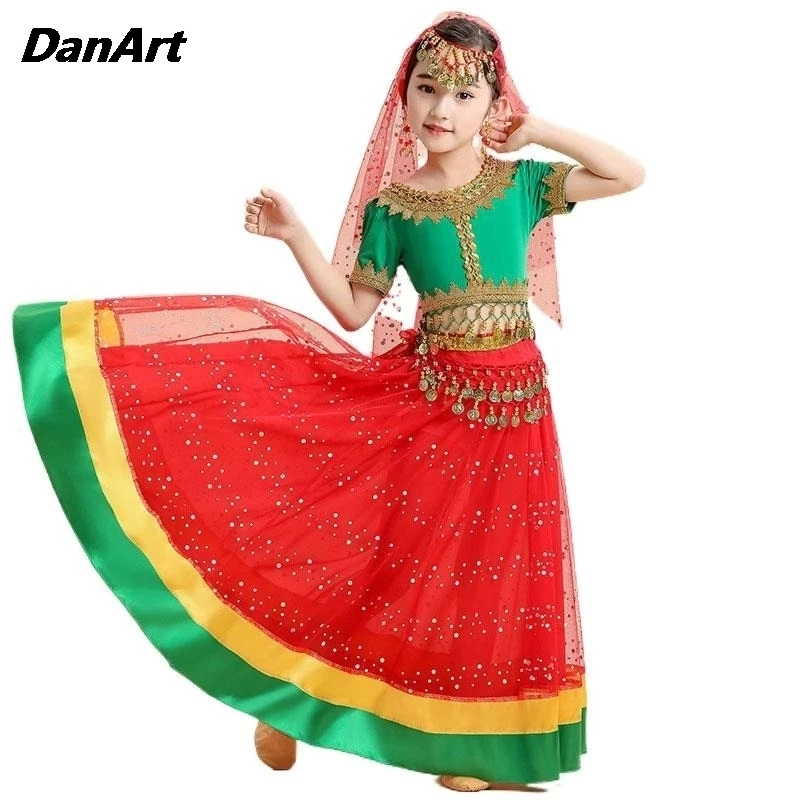 

Girl Belly Dance Costumes Set Halloween Festival Princess Outfit Indian Dance Clothes Kids Performance Practice Attire 2-5PCS