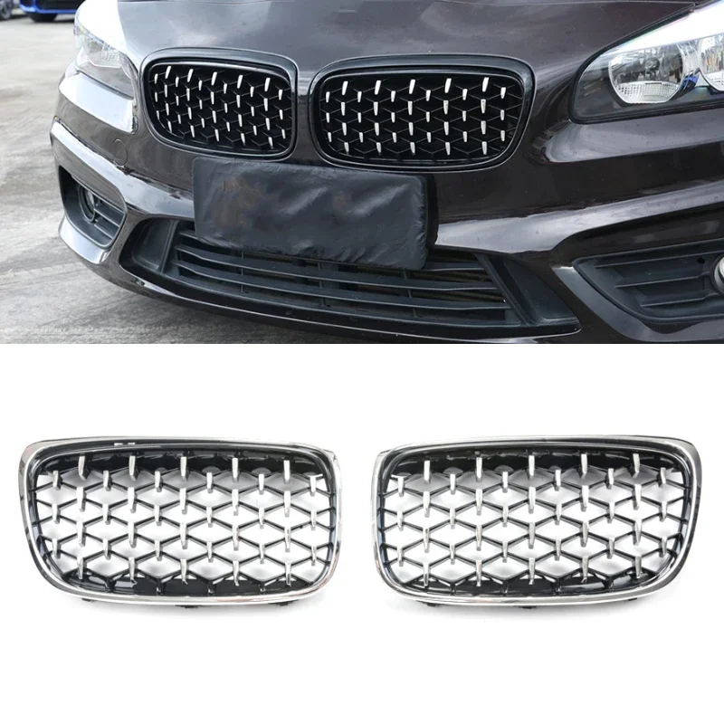 For BMW 2 Series F45  220i 235i A Pair Chrome Diamond Kidney Grilles Meteor Style Front Bumper 2014-2018 Car Accessories