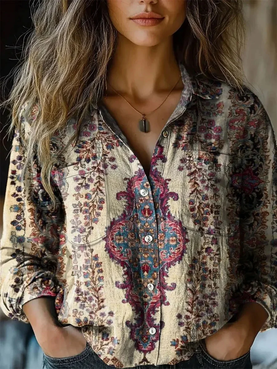 

Retro men's and women's summer printed long-sleeved shirt, casual new style suit-style shirt, style blouse, fast shipping