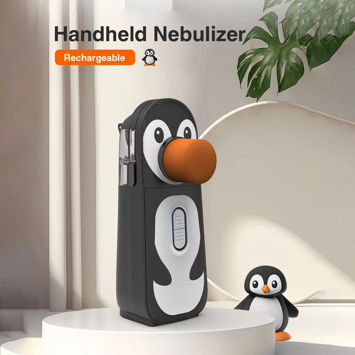 ヨンカーズ充電式メッシュネブライザー、ポータブルペンギン漫画ウェアラブルアトマイザー、子供と大人のための家庭用医療機器、調整可能